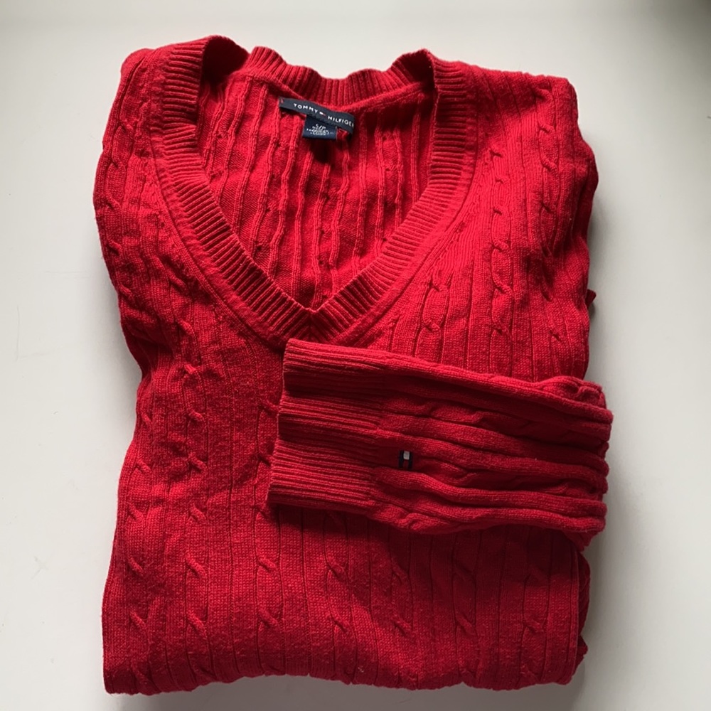TOMMY HILFIGER Red V-neck Sweater
